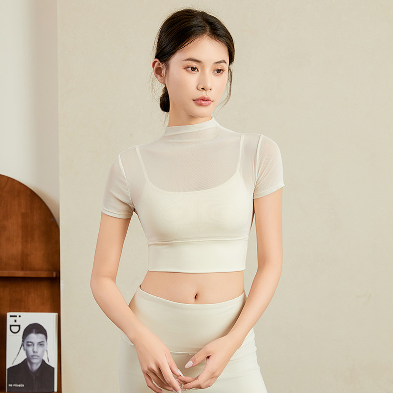 路伊梵性感网纱瑜伽服短袖