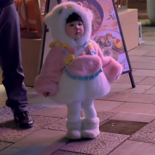 女童棉服2025冬季新款时尚甜美可爱宝宝毛茸茸加厚外套连帽外套