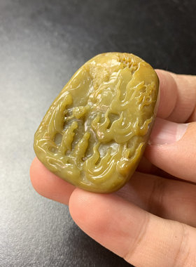 满黄翡老坑胶块特色山水悟道挂件天然翡翠A货现货