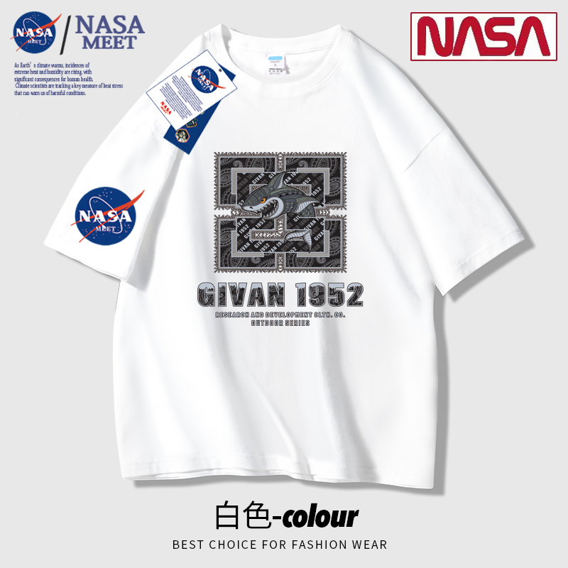 NASA纯棉短袖t恤男女同款纯色宽松全棉半袖圆领汗衫简约百搭体恤