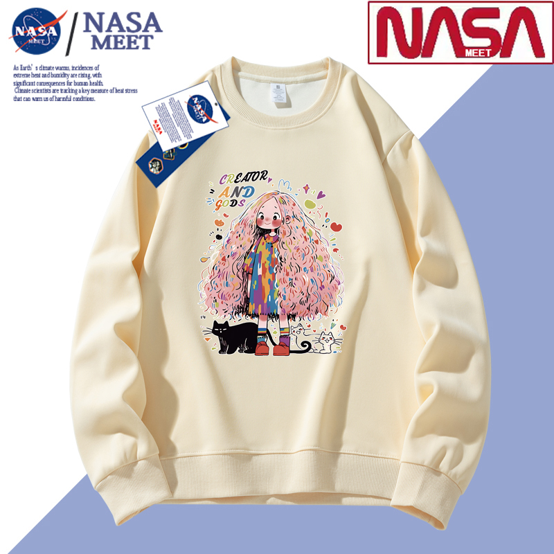 NASA卫衣男款2024新款秋冬季上衣青少年初中生高中生圆领无帽加绒