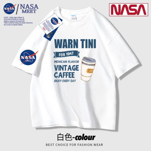 NASA联名短袖T恤男夏季纯棉宽松潮流百搭卡通印花上衣透气薄款t恤
