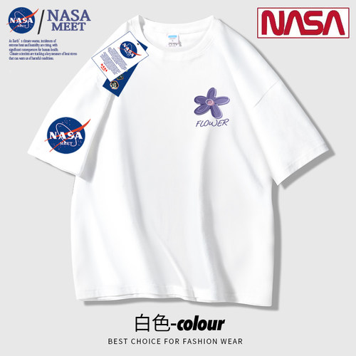 NASA短袖男女爆款2024新款t恤夏季休闲圆领ins半袖宽松百搭潮印花