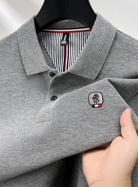 长袖t恤男士POLO衫中年爸爸春秋冬装刺绣p0lo上衣plol纯棉体恤
