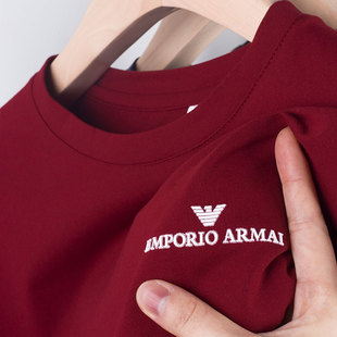 长袖t恤男纯棉春秋季新款打底衫圆低领内衣打底衫中年爸爸装红色