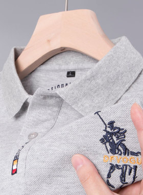 男士POLO衫短袖t恤中年爸爸夏装冰丝战马纯棉poor上衣服纯棉plol