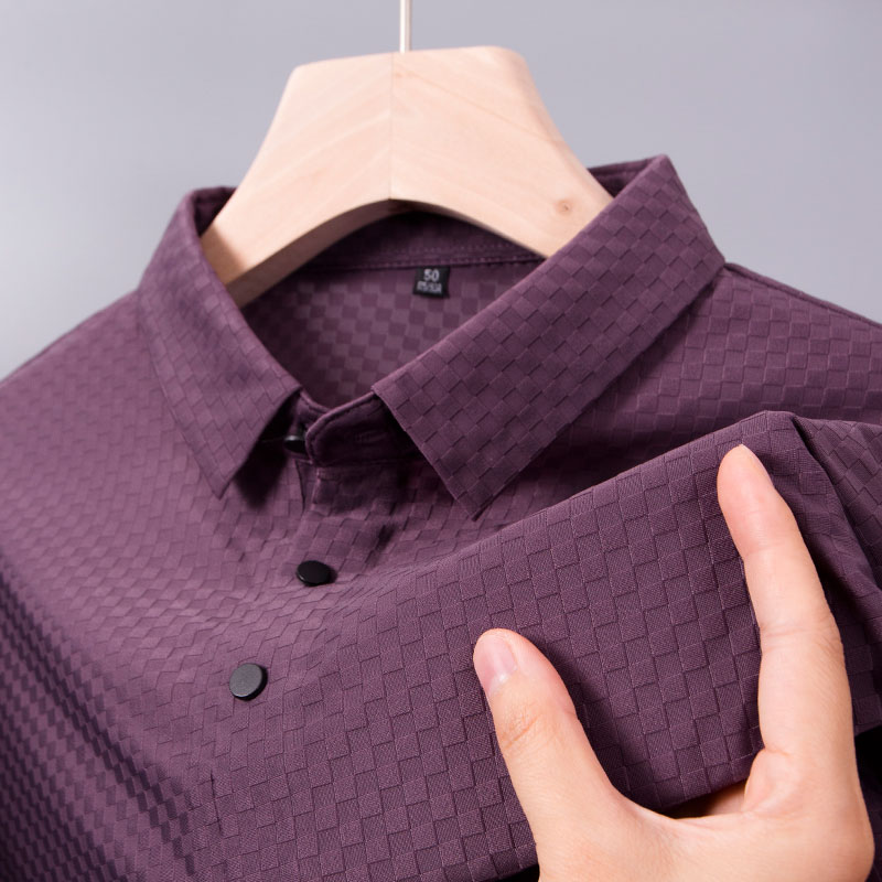 中年爸爸夏装冰丝无痕衬衫领上衣