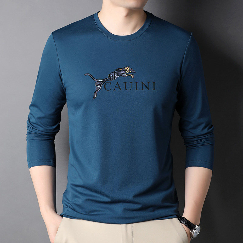 无货男士长袖t恤蚕丝春秋薄款圆领中年爸爸秋衣内衣可外穿打底