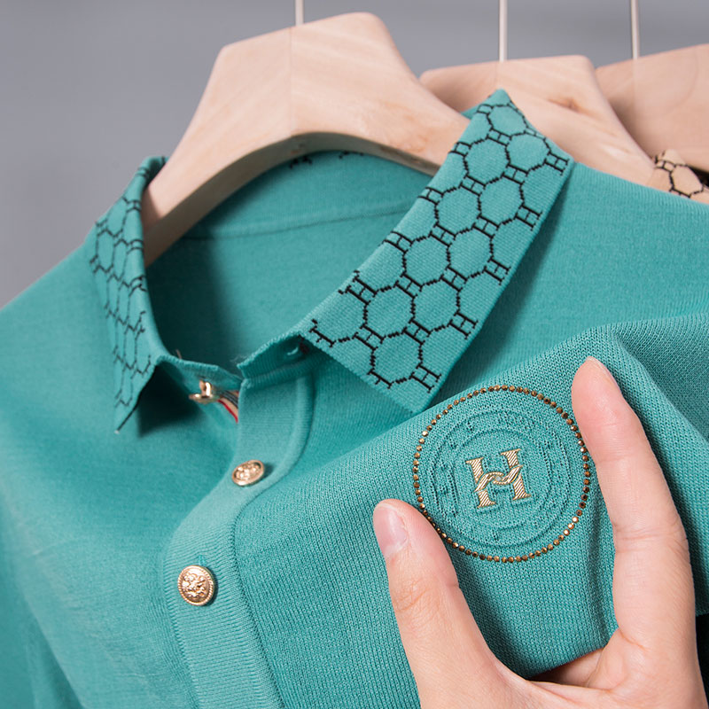 高端男士冰丝针织短袖爸爸夏装上