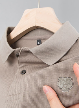 中年男士爸爸夏装polo衫短袖t恤上衣plol中年冰丝光棉纯棉丅血土