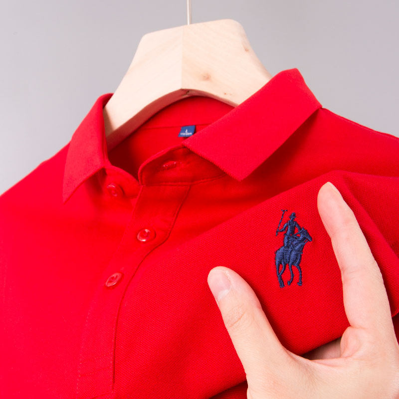 男士POLO衫短袖t恤喜爸爸夏装公公婚礼服装衬衫上衣服红色结婚宴