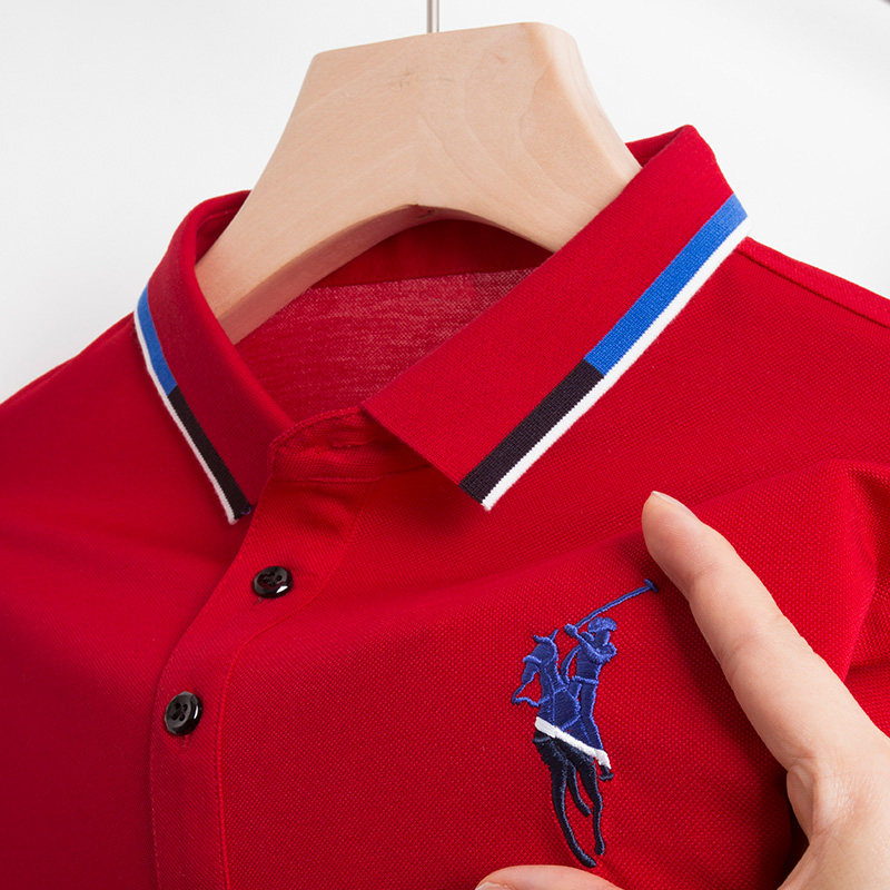 保罗polo衫男短袖夏季冰丝光棉t恤爸爸夏装男士红色本命年衣服虎