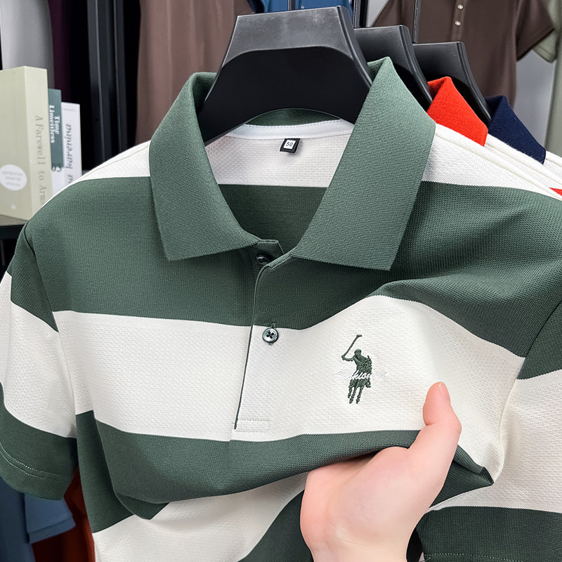 中年男士夏季t恤短袖爸爸夏装上衣服冰丝体桖翻领保罗刺绣polo衫