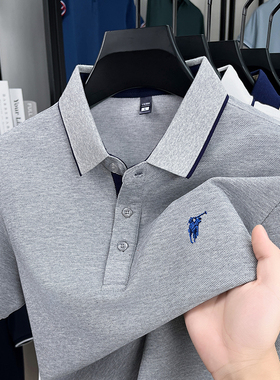 轻奢中年pro男士短袖t恤冰丝poli爸爸夏装POLO衫plol上衣服40岁50