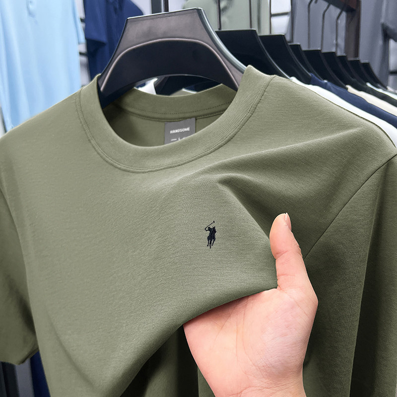 100%纯棉~男士短袖T恤圆领上衣中年爸爸装2025年夏季纯棉保罗体恤