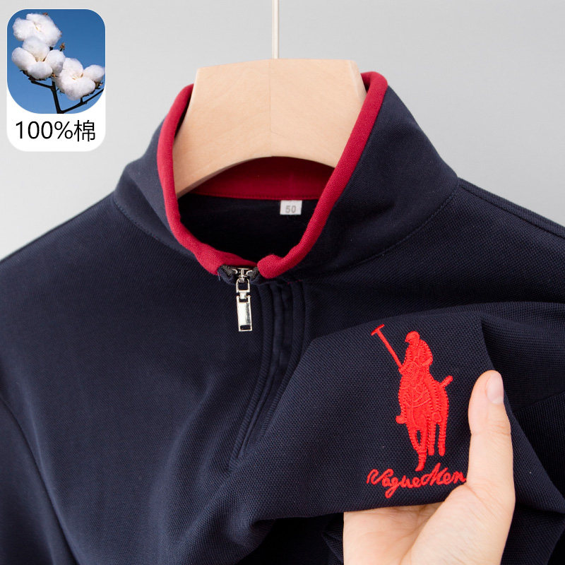 男士保罗polo衫纯棉长袖t恤立领爸爸装卫衣拉链打底衫春秋款上衣