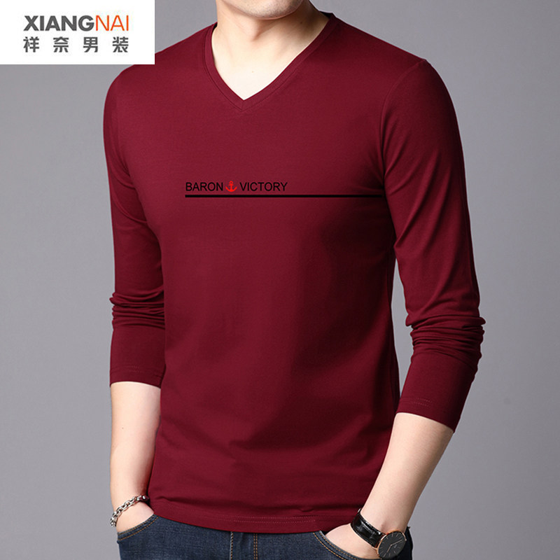 2025蛇年男士红色v领毛衣中年爸爸装秋冬季本命年保暖内搭打底衫