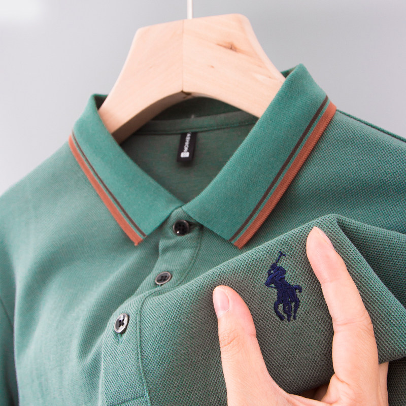 男士POLO衫长袖t恤p0lo中年上衣爸爸春秋装上衣纯棉打底卫衣秋衣