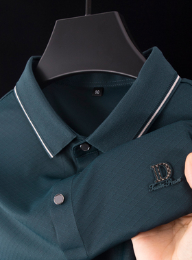 男士夏季冰丝上衣polo衫中年爸爸p0lo凉感夏装短袖t恤plol体恤