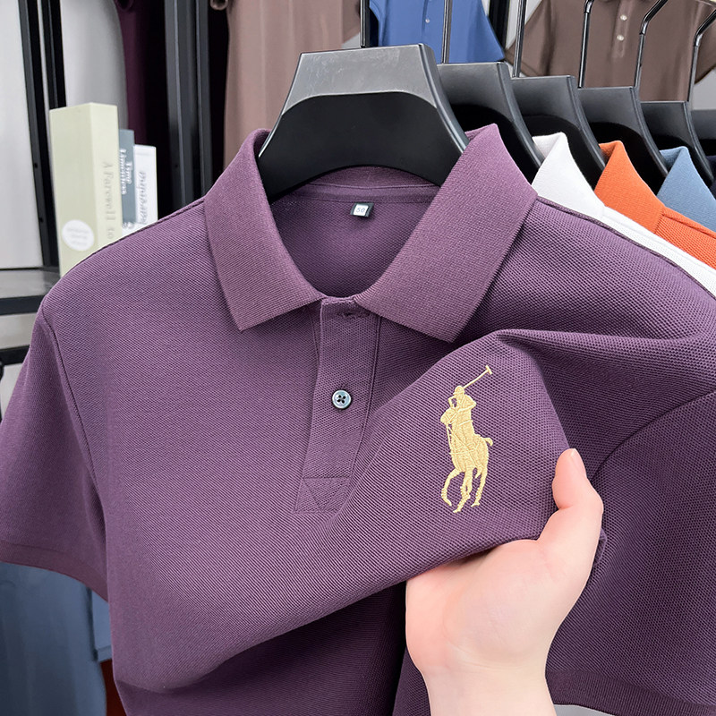 男士POLO衫短袖T恤冰丝纯棉刺绣中年爸爸夏装pro战马上衣血poll