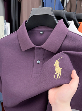 男士POLO衫短袖T恤冰丝纯棉刺绣中年爸爸夏装pro战马上衣血poll