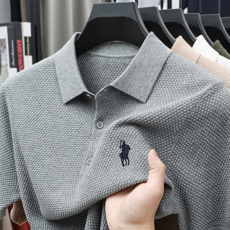 100%纯棉~中年爸爸装夏季新款针织短袖T恤上衣男士长袖翻领polo衫