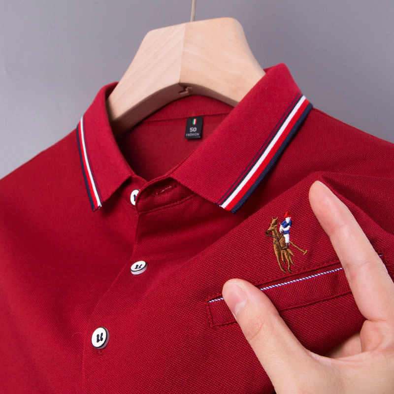 男士POLO衫短袖t恤中年爸爸夏装红色喜公公婚宴结婚礼服装上衣服