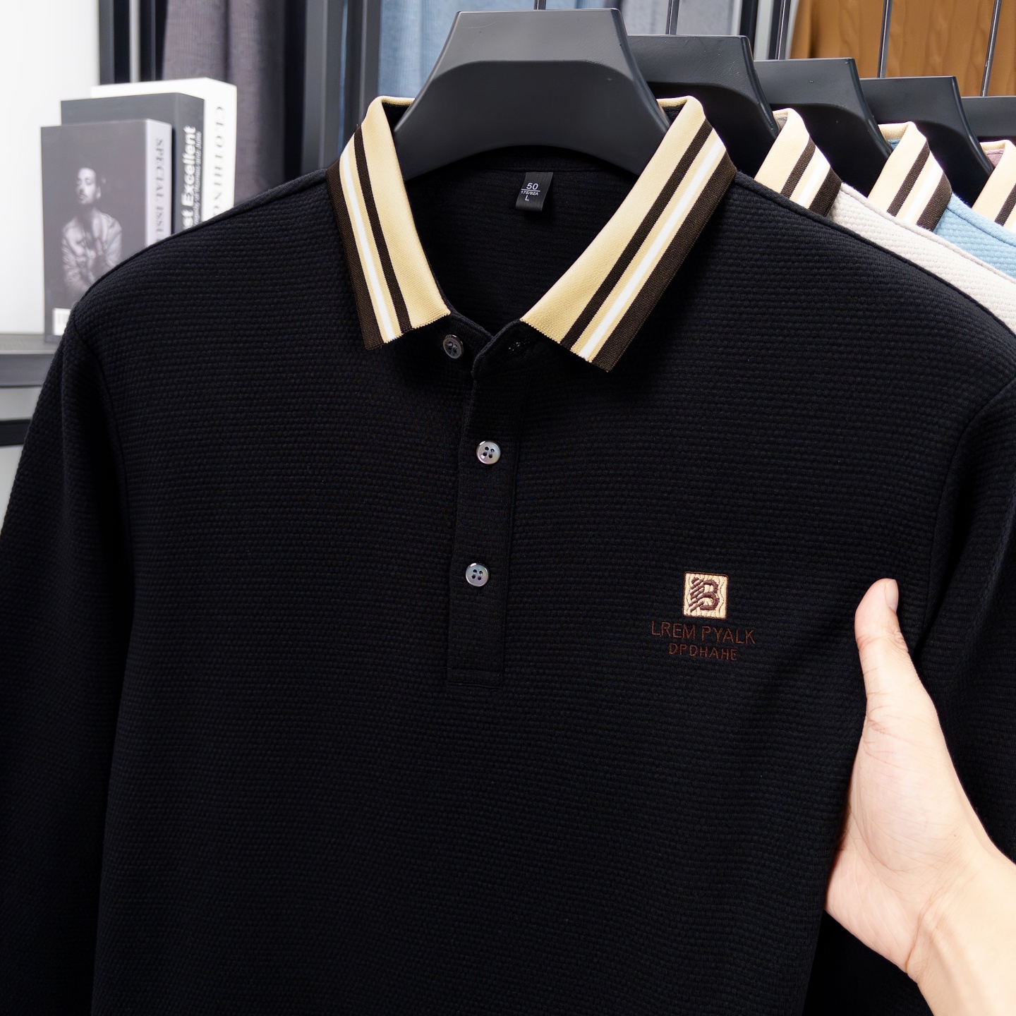 男士长袖t恤polo衫中年爸爸春款菠萝格小衫粉色显年轻40岁50体恤