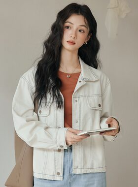 美式潮流工装风设计感撞色明线牛仔外套甜酷女生松弛感休闲牛仔褂