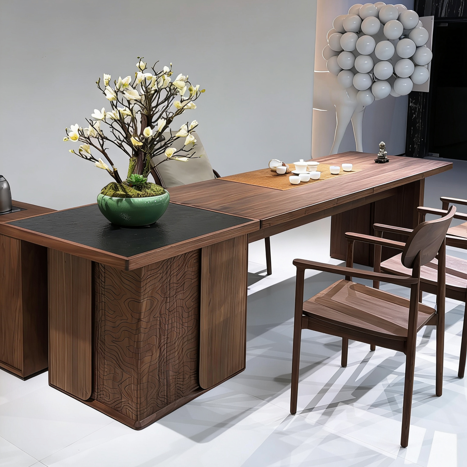 新中式北美黑胡桃木实木茶桌椅组合高端老板会客办公一体茶台定制,住宅家具,家用茶台/茶桌,淘宝优惠券,粉丝福利购,淘宝优惠卷