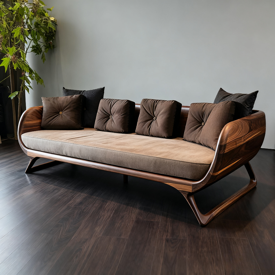 新中式北美黑胡桃木沙发三人位