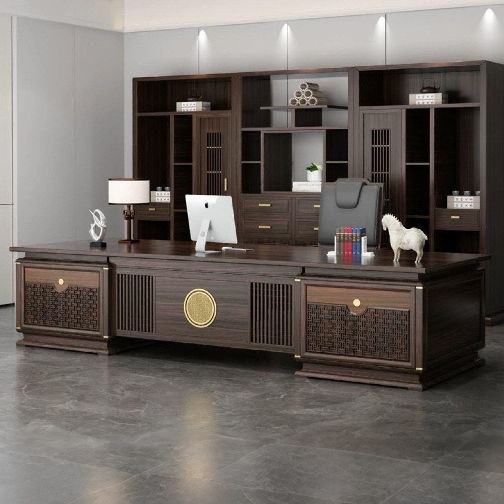 新中式实木大班台老板办公桌乌金木总裁董事长办公室高档家具定制