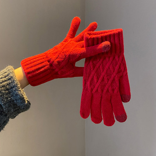 纯色手套男女毛线休闲风
