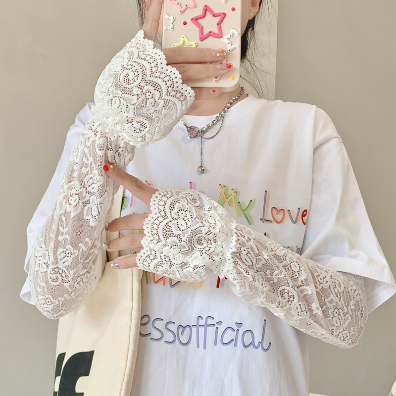 桃花蕾丝喇叭袖套女夏季亲肤