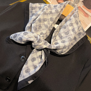 黑白格子小腰果仿丝丝巾女时尚轻奢高档围巾纱巾薄款搭配衬衫领巾