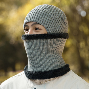 2025新款针织帽男款冬天面罩帽子加绒加厚毛线帽秋冬季保暖围脖套
