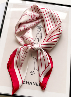 大红色条纹中国红小方巾丝巾女春秋冬季妈妈送礼物薄围巾70x70