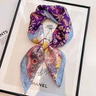 小方巾丝巾女春秋冬季紫色四方形妈妈护颈围脖子纱巾薄围巾70x70