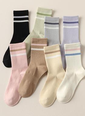 多巴胺色运动袜子女中筒袜棉质跑步健身春秋款配鲨鱼裤长筒袜2414