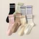多巴胺色运动袜子女中筒袜棉质跑步健身春秋款 配鲨鱼裤 长筒袜2414