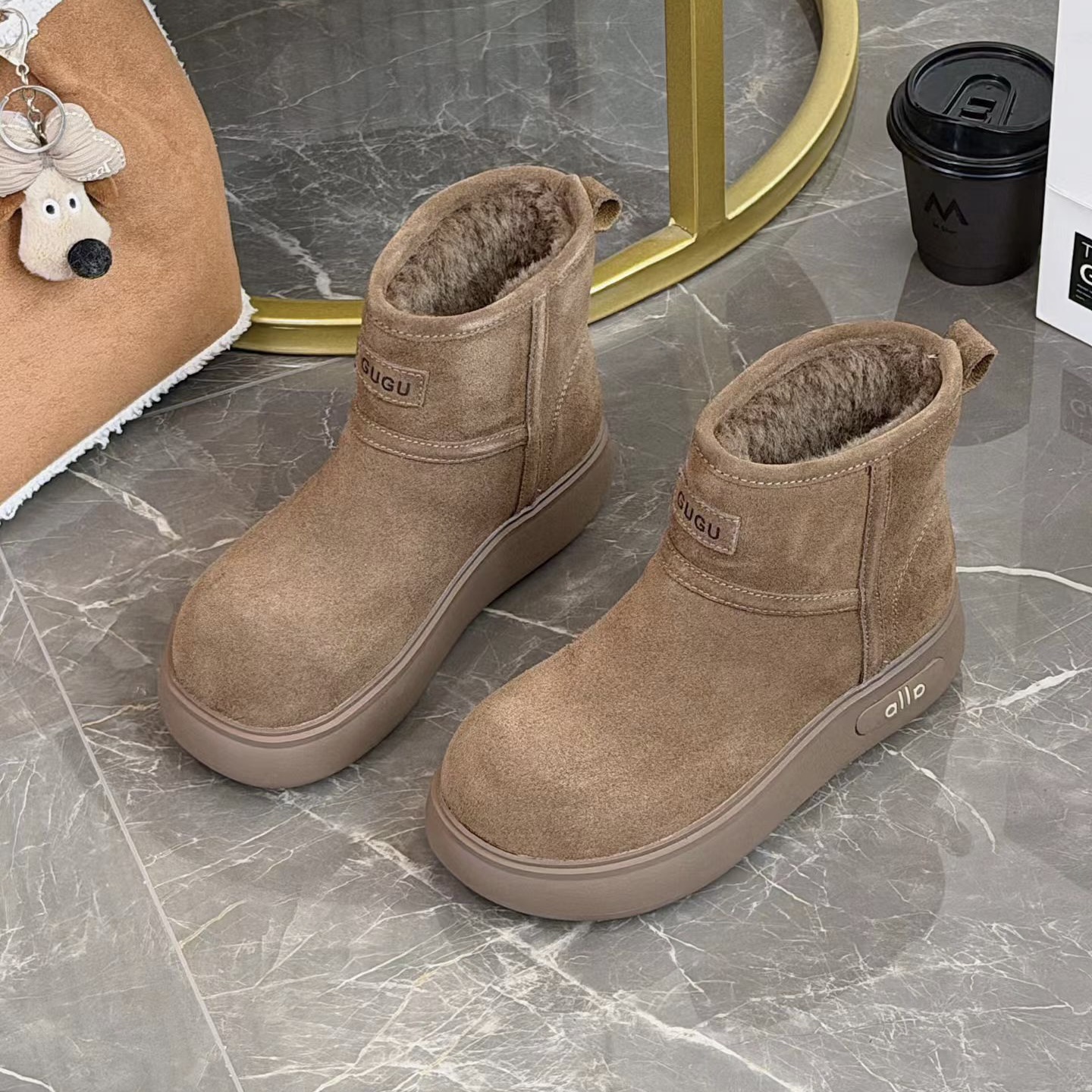 厚底真皮雪地靴女冬季新款加绒加厚棉鞋大棉靴子女冬季新款韩版潮