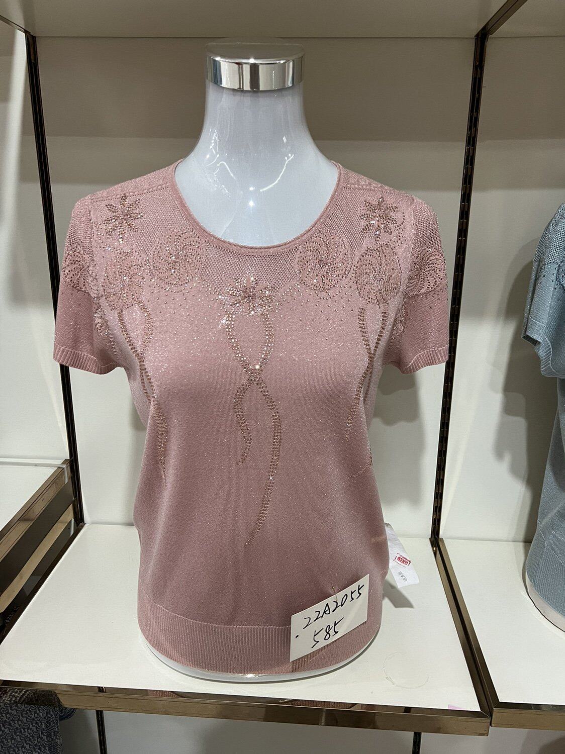 24新款中老年女短袖t恤妇女大码上衣妈妈夏装洋气针织桑蚕丝小衫