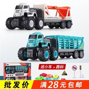 汽车玩具儿童合金耐摔工程车套装惯性车越野车围栏托板运输车批
