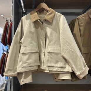 日单女装休闲翻领工装拉链茄克/巴恩风短外套夹克yy483807 484664