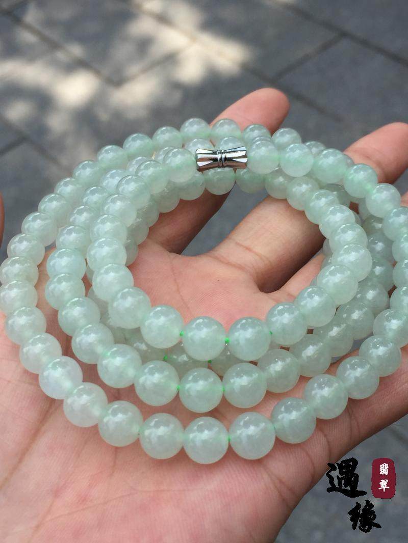 缅甸老坑翡翠 冰种翡翠a圆珠项链手串 108颗佛珠 底色漂亮 水头好