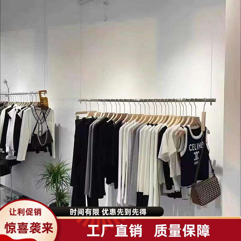 服装店不锈钢吊架吊顶悬挂展示架侧挂简约女装挂衣杆橱窗陈列货架图片