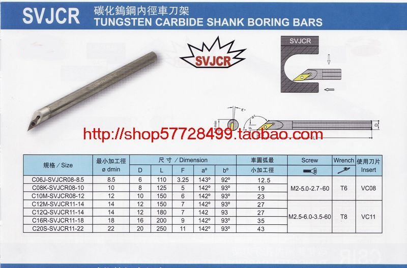 数控车刀杆螺钉式内孔钨钢防震刀杆C20R-SVJCR11-22