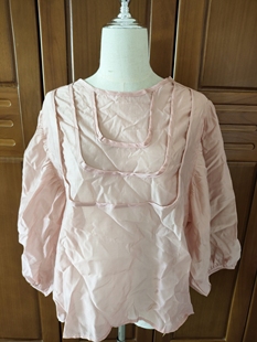 甜美少女气质蜜桃粉百搭宽松薄透系带圆领套头天丝麻衬衫上衣春夏