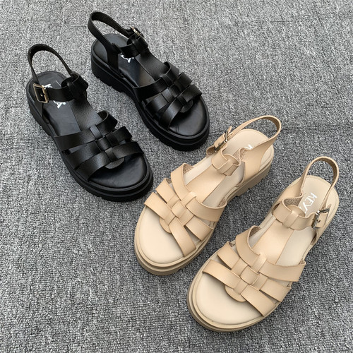 夏季镂空编织松糕底罗马凉鞋女