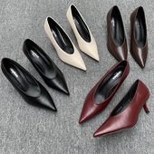 时尚 百搭休闲外穿尖头浅口单鞋 女法式 跨境原单爆款 一脚蹬舒适跟鞋